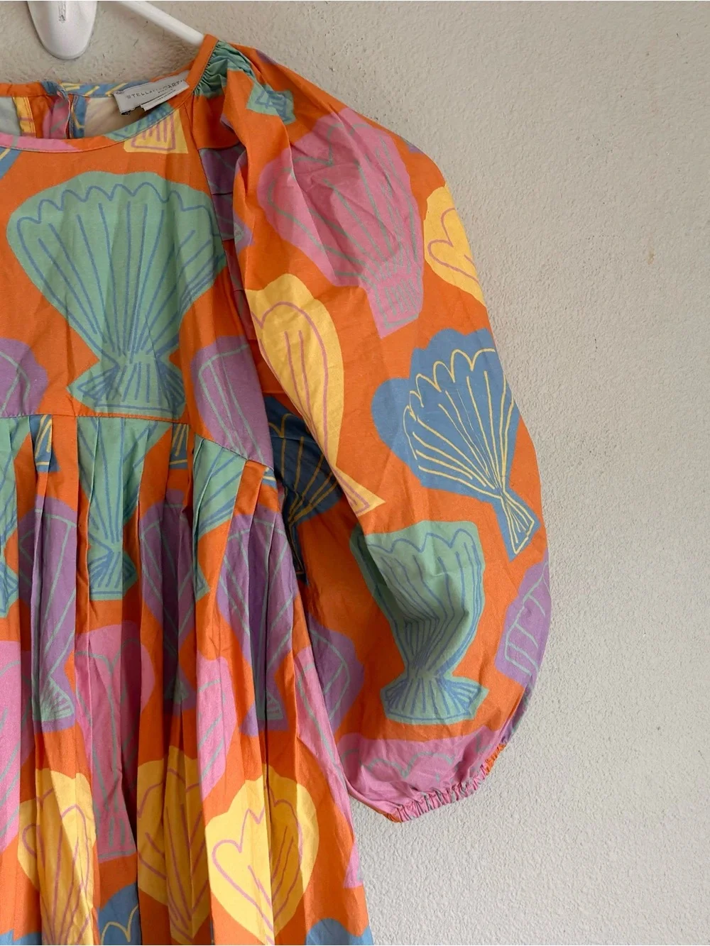 STELLA MCCARTNEY Kids' Seashell Print Puff Sleeve Dress In Multicolour Sz 12